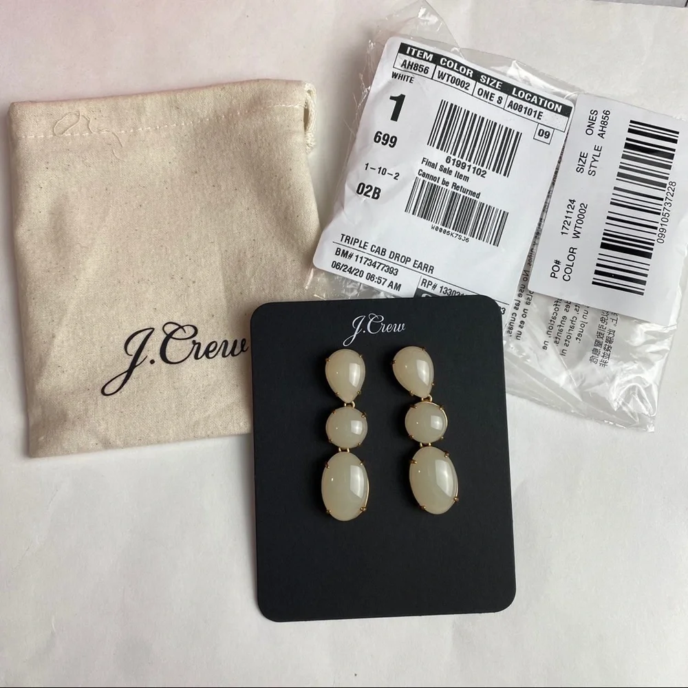 Jcrew white triple stone drop gold earrings wedding dressy event party